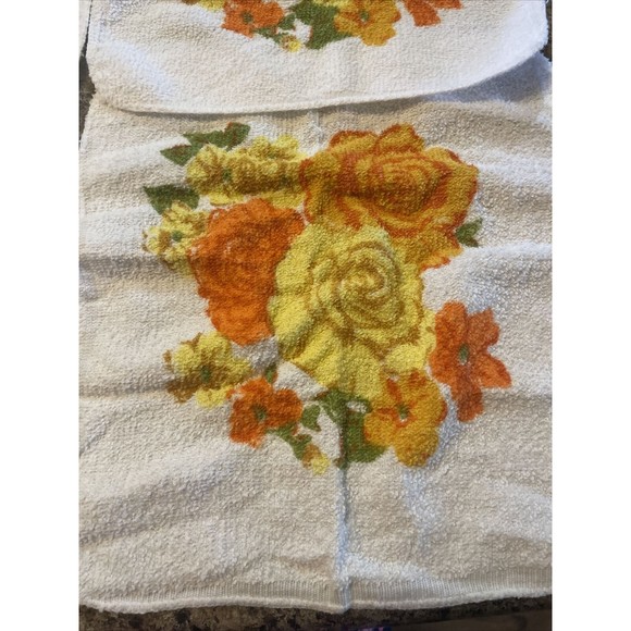 Vintage Cannon Washcloth Set Of  Floral Orange Yellow Rose Floral Pattern - Picture 3 of 9